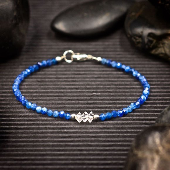 Blue Kyanite and Herkimer Diamond Crystal Bracelet - Handmade to Order - Picture 1 of 2